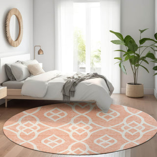 Piper Looms Mayfield Scrolls AMF884 Salmon Machine Washable Area Rug Round Lifestyle Image Feature