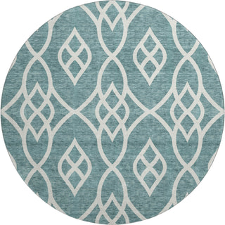Piper Looms Mayfield Scrolls AMF884 Teal Machine Washable Area Rug Round Main Image