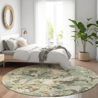 Piper Looms Mayfield Floral AMF885 Beige Machine Washable Area Rug Round Lifestyle Image Feature