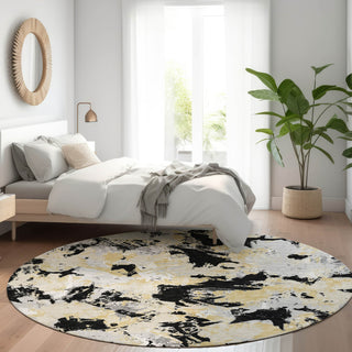 Piper Looms Mayfield Floral AMF885 Black Machine Washable Area Rug Round Lifestyle Image Feature