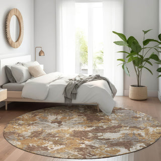 Piper Looms Mayfield Floral AMF885 Brown Machine Washable Area Rug Round Lifestyle Image Feature