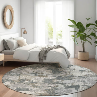 Piper Looms Mayfield Floral AMF885 Charcoal Machine Washable Area Rug Round Lifestyle Image Feature