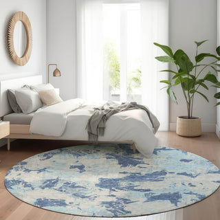 Piper Looms Mayfield Floral AMF885 Navy Machine Washable Area Rug Round Lifestyle Image Feature