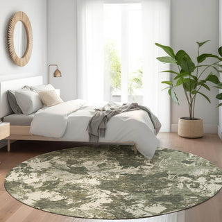 Piper Looms Mayfield Floral AMF885 Olive Machine Washable Area Rug Round Lifestyle Image Feature