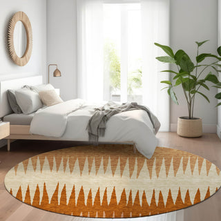 Piper Looms Mayfield Stripes AMF886 Copper Machine Washable Area Rug Round Lifestyle Image Feature