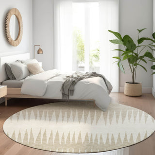 Piper Looms Mayfield Stripes AMF886 Ivory Machine Washable Area Rug Round Lifestyle Image Feature