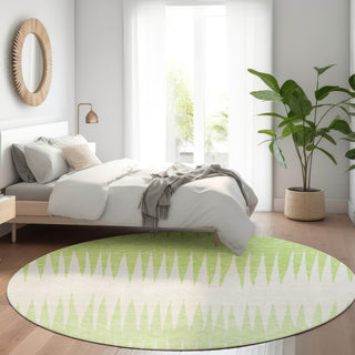 Piper Looms Mayfield Stripes AMF886 Lime Machine Washable Area Rug Round Lifestyle Image Feature