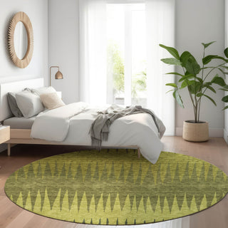 Piper Looms Mayfield Stripes AMF886 Olive Machine Washable Area Rug Round Lifestyle Image Feature