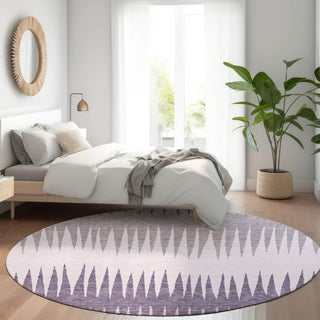 Piper Looms Mayfield Stripes AMF886 Purple Machine Washable Area Rug Round Lifestyle Image Feature