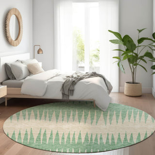 Piper Looms Mayfield Stripes AMF886 Sage Machine Washable Area Rug Round Lifestyle Image Feature