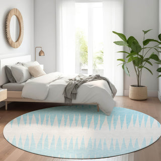Piper Looms Mayfield Stripes AMF886 Sky Machine Washable Area Rug Round Lifestyle Image Feature