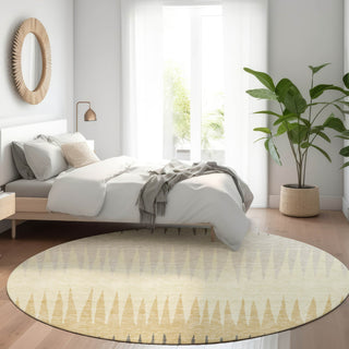 Piper Looms Mayfield Stripes AMF886 Taupe Machine Washable Area Rug Round Lifestyle Image Feature