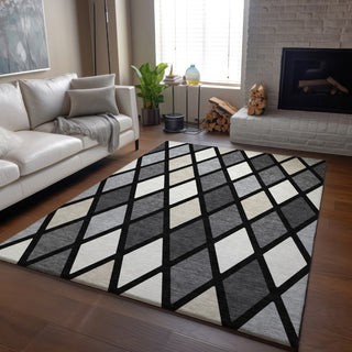 Piper Looms Mayfield Diamonds AMF887 Black Machine Washable Area Rug Lifestyle Image Feature