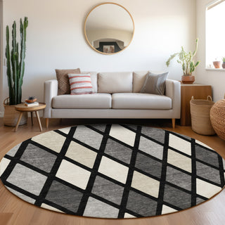 Piper Looms Mayfield Diamonds AMF887 Black Machine Washable Area Rug Round Lifestyle Image Feature