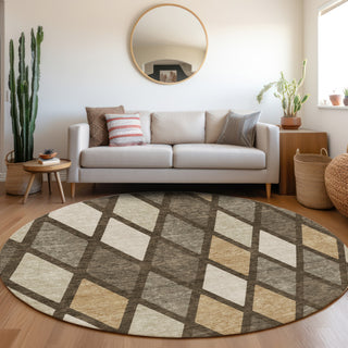 Piper Looms Mayfield Diamonds AMF887 Brown Machine Washable Area Rug Round Lifestyle Image Feature