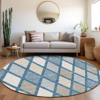 Piper Looms Mayfield Diamonds AMF887 Denim Machine Washable Area Rug Round Lifestyle Image Feature
