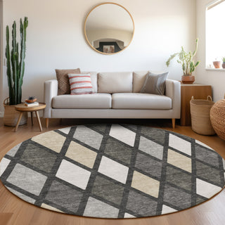 Piper Looms Mayfield Diamonds AMF887 Gray Machine Washable Area Rug Round Lifestyle Image Feature