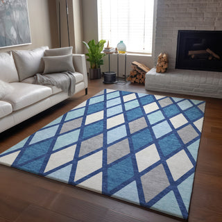 Piper Looms Mayfield Diamonds AMF887 Navy Machine Washable Area Rug Lifestyle Image Feature