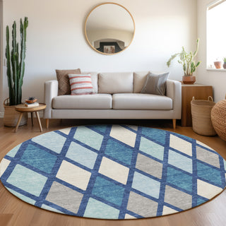 Piper Looms Mayfield Diamonds AMF887 Navy Machine Washable Area Rug Round Lifestyle Image Feature