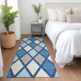 Piper Looms Mayfield Diamonds AMF887 Navy Machine Washable Area Rug Runner Lifestyle Image Feature