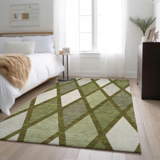 Piper Looms Mayfield Diamonds AMF887 Olive Machine Washable Area Rug Lifestyle Image Feature