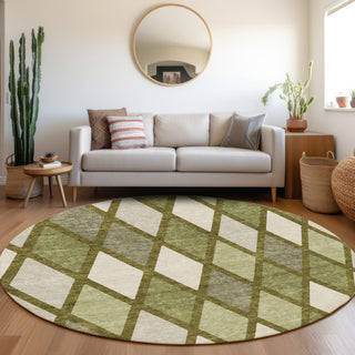 Piper Looms Mayfield Diamonds AMF887 Olive Machine Washable Area Rug Round Lifestyle Image Feature