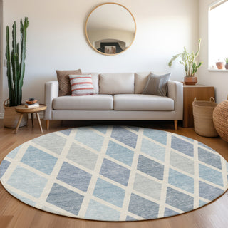 Piper Looms Mayfield Diamonds AMF887 Sky Machine Washable Area Rug Round Lifestyle Image Feature