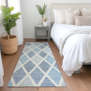Piper Looms Mayfield Diamonds AMF887 Sky Machine Washable Area Rug Runner Lifestyle Image Feature
