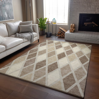 Piper Looms Mayfield Diamonds AMF887 Taupe Machine Washable Area Rug Lifestyle Image Feature