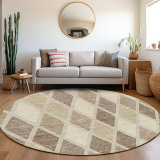 Piper Looms Mayfield Diamonds AMF887 Taupe Machine Washable Area Rug Round Lifestyle Image Feature