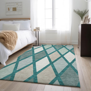 Piper Looms Mayfield Diamonds AMF887 Teal Machine Washable Area Rug Lifestyle Image Feature