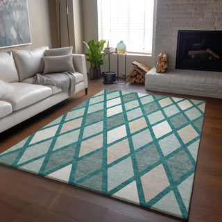 Piper Looms Mayfield Diamonds AMF887 Teal Machine Washable Area Rug Lifestyle Image Feature