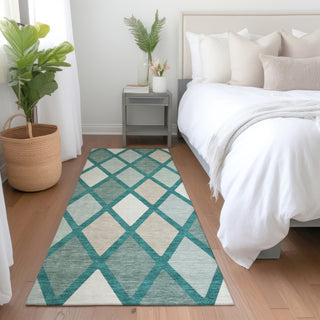 Piper Looms Mayfield Diamonds AMF887 Teal Machine Washable Area Rug Runner Lifestyle Image Feature