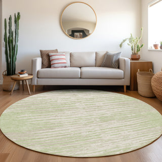 Piper Looms Mayfield Stripes AMF888 Aloe Machine Washable Area Rug Round Lifestyle Image Feature