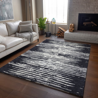 Piper Looms Mayfield Stripes AMF888 Black Machine Washable Area Rug Lifestyle Image Feature