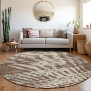 Piper Looms Mayfield Stripes AMF888 Brown Machine Washable Area Rug Round Lifestyle Image Feature