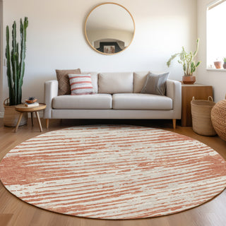 Piper Looms Mayfield Stripes AMF888 Coral Machine Washable Area Rug Round Lifestyle Image Feature