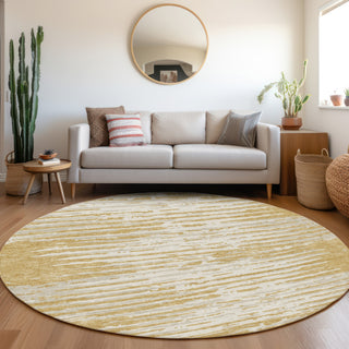 Piper Looms Mayfield Stripes AMF888 Gold Machine Washable Area Rug Round Lifestyle Image Feature