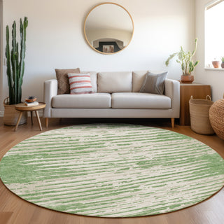 Piper Looms Mayfield Stripes AMF888 Green Machine Washable Area Rug Round Lifestyle Image Feature