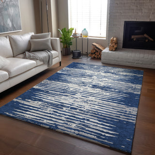 Piper Looms Mayfield Stripes AMF888 Navy Machine Washable Area Rug Lifestyle Image Feature