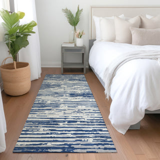 Piper Looms Mayfield Stripes AMF888 Navy Machine Washable Area Rug Runner Lifestyle Image Feature