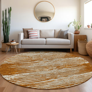 Piper Looms Mayfield Stripes AMF888 Paprika Machine Washable Area Rug Round Lifestyle Image Feature