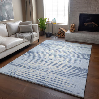 Piper Looms Mayfield Stripes AMF888 Sky Machine Washable Area Rug Lifestyle Image Feature