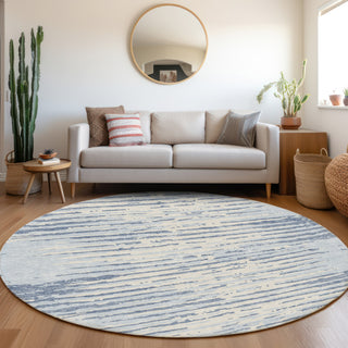 Piper Looms Mayfield Stripes AMF888 Sky Machine Washable Area Rug Round Lifestyle Image Feature
