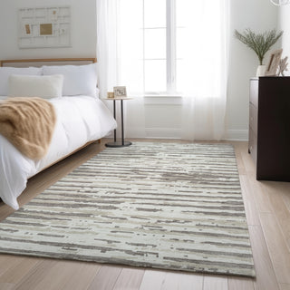 Piper Looms Mayfield Stripes AMF888 Taupe Machine Washable Area Rug Lifestyle Image Feature