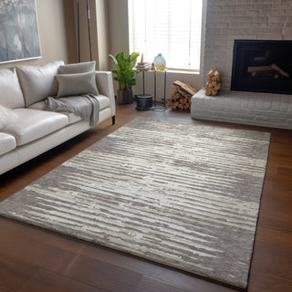 Piper Looms Mayfield Stripes AMF888 Taupe Machine Washable Area Rug Lifestyle Image Feature