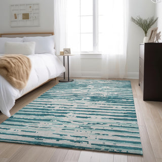 Piper Looms Mayfield Stripes AMF888 Teal Machine Washable Area Rug Lifestyle Image Feature