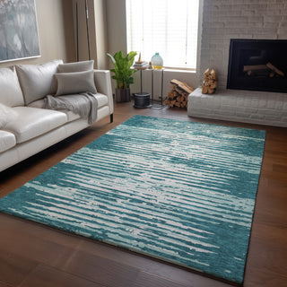 Piper Looms Mayfield Stripes AMF888 Teal Machine Washable Area Rug Lifestyle Image Feature