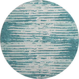 Piper Looms Mayfield Stripes AMF888 Teal Machine Washable Area Rug Round Main Image