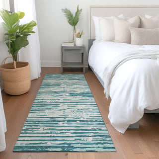 Piper Looms Mayfield Stripes AMF888 Teal Machine Washable Area Rug Runner Lifestyle Image Feature